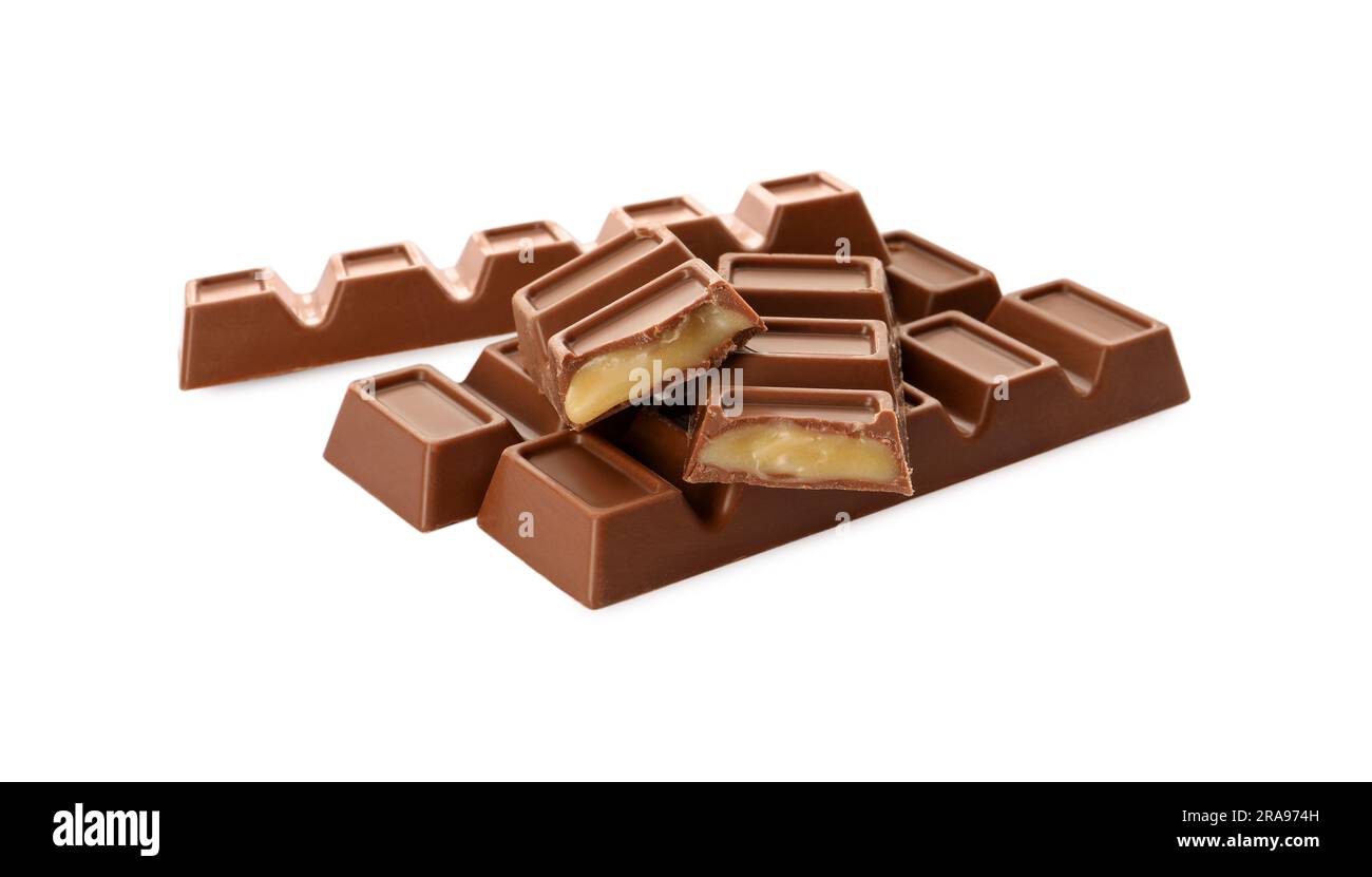 Delicious sweet chocolate bars on white background Stock Photo Alamy