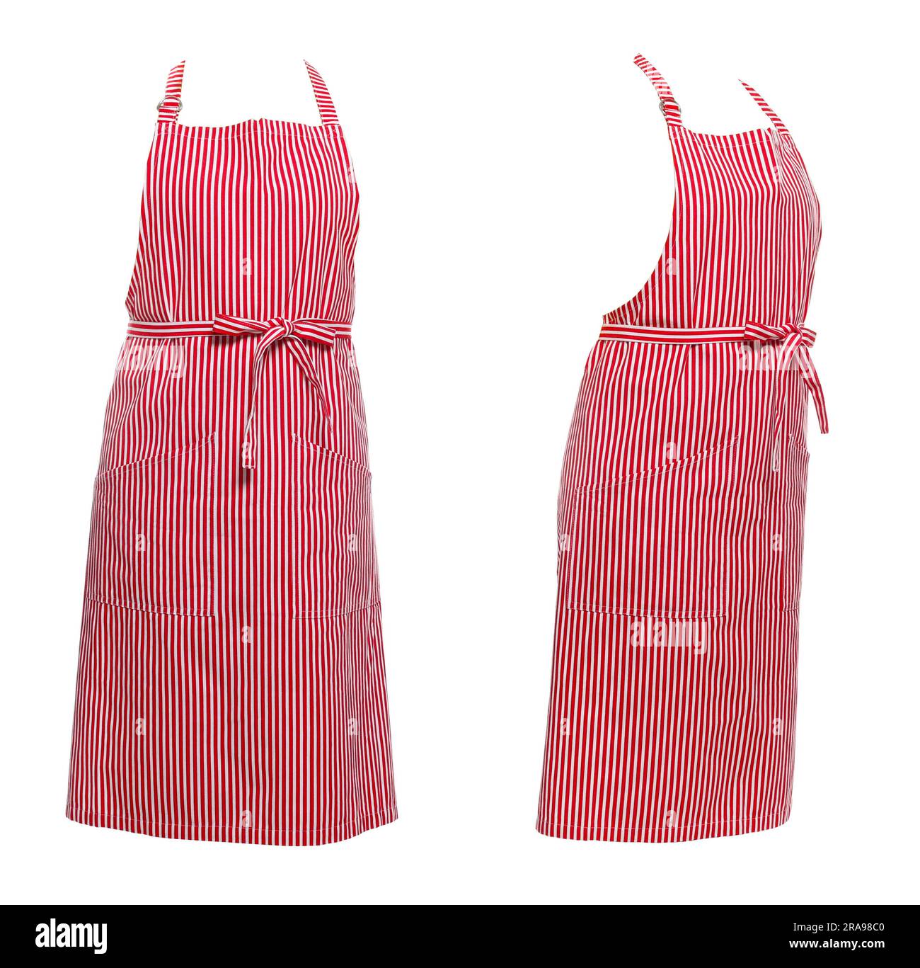 Collage with red striped apron isolated on white, different sides Stock ...