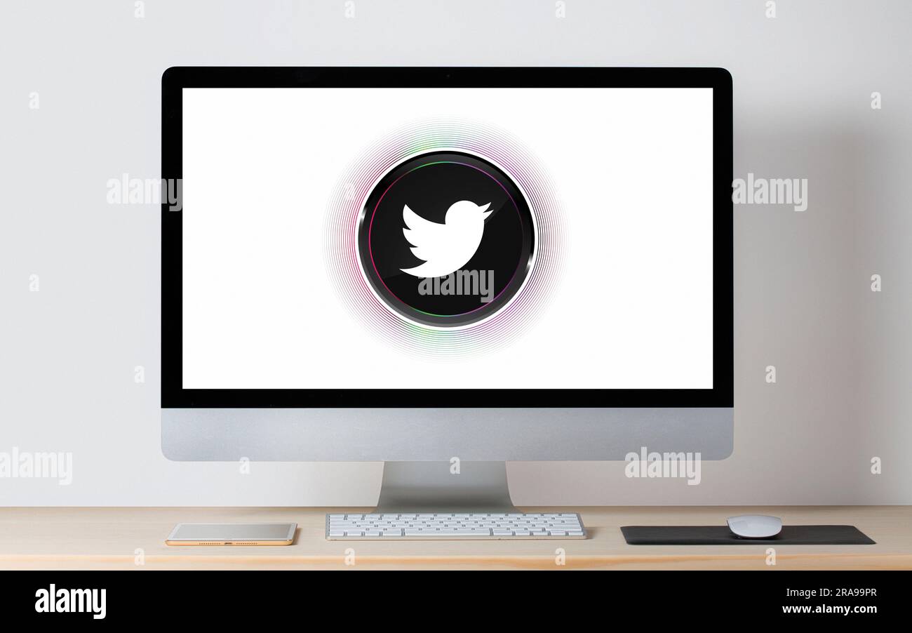 Twitter logo is displayed on the screen. Twitter logo on black or white