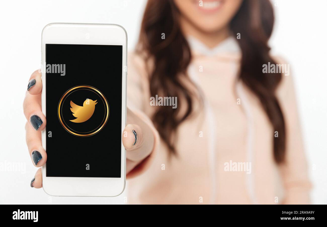 Twitter logo is displayed on the screen. Twitter logo on black or white