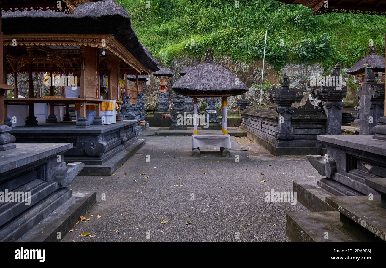 Goa Gajah or Elephant Cave  is located on the island of Bali near Ubud, Bali Indonesia. Built in the 9th century, it served as a sanctuary. Stock Photo