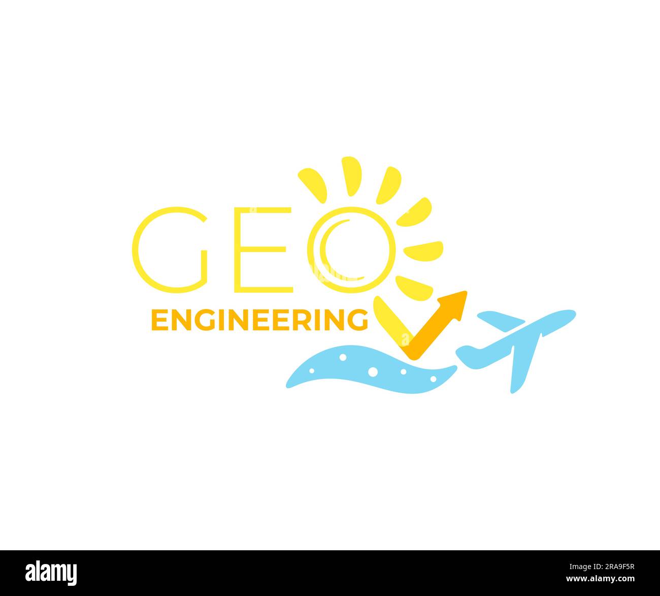 Geoengineering, plane sprays small particles that reflect solar energy, graphic design. Environmental, environment, ecology, earth's climate Stock Vector