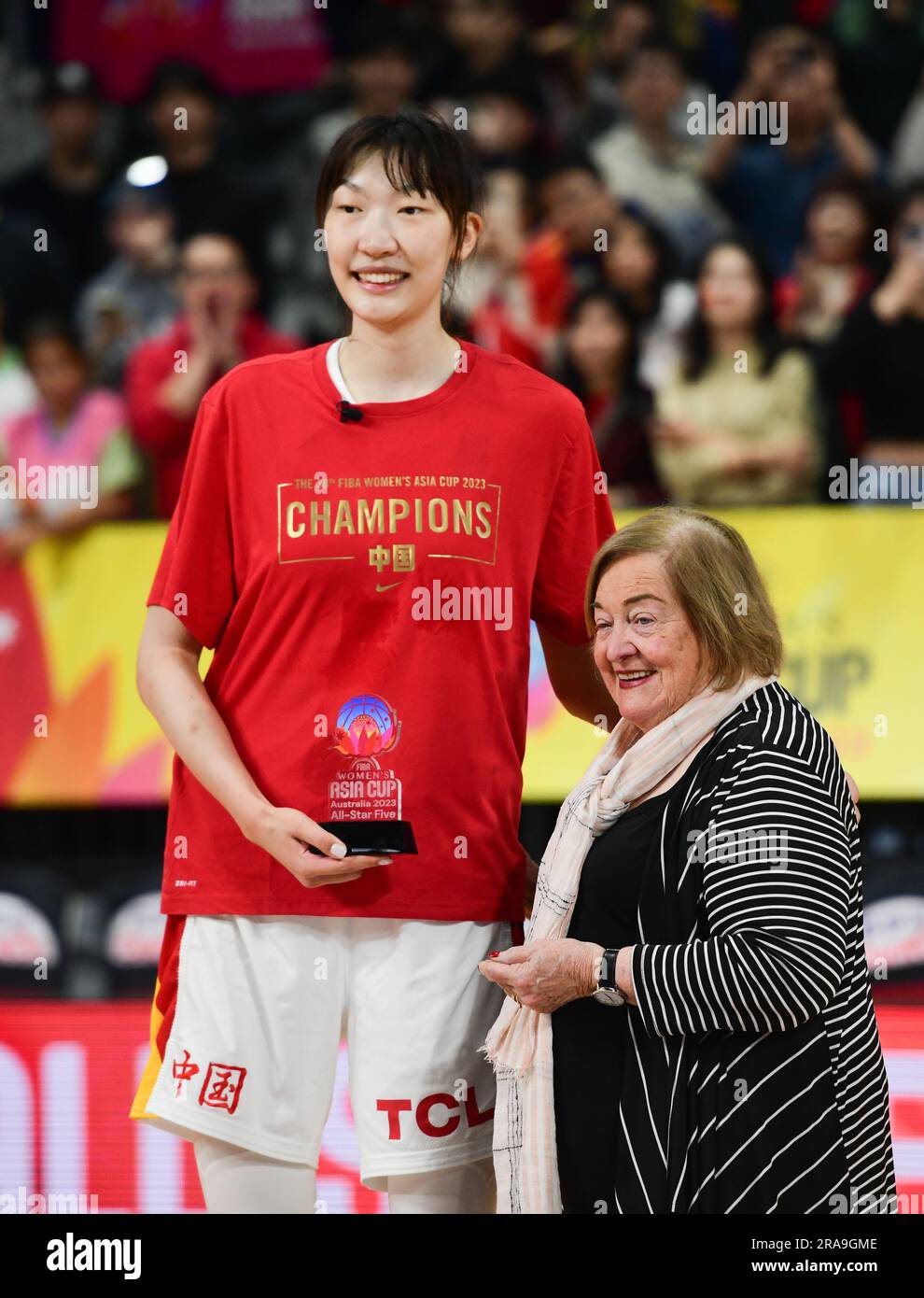 Han Xu (L) of China Women Basketball team seen during the FIBA Womens Asia Cup 2023 Division A match between China and Japan at Quay Centre
