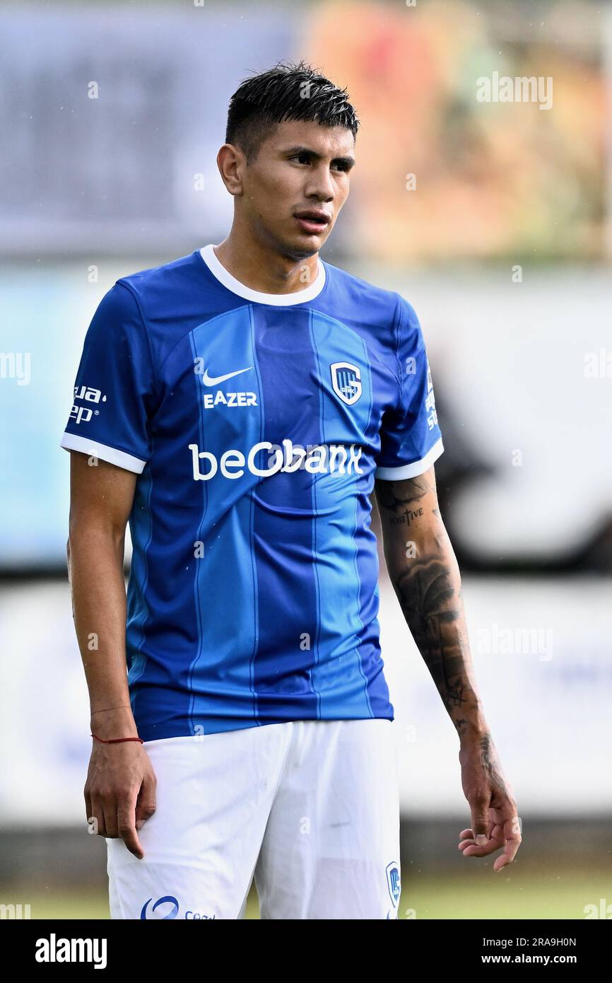 GENK, BELGIUM - JULY 14: Mujaid Sadick of Genk coaches his teammates during  the Club Friendly match between KRC Genk and AZ Alkmaar at Luminus Arena on  July 14, 2021 in Genk