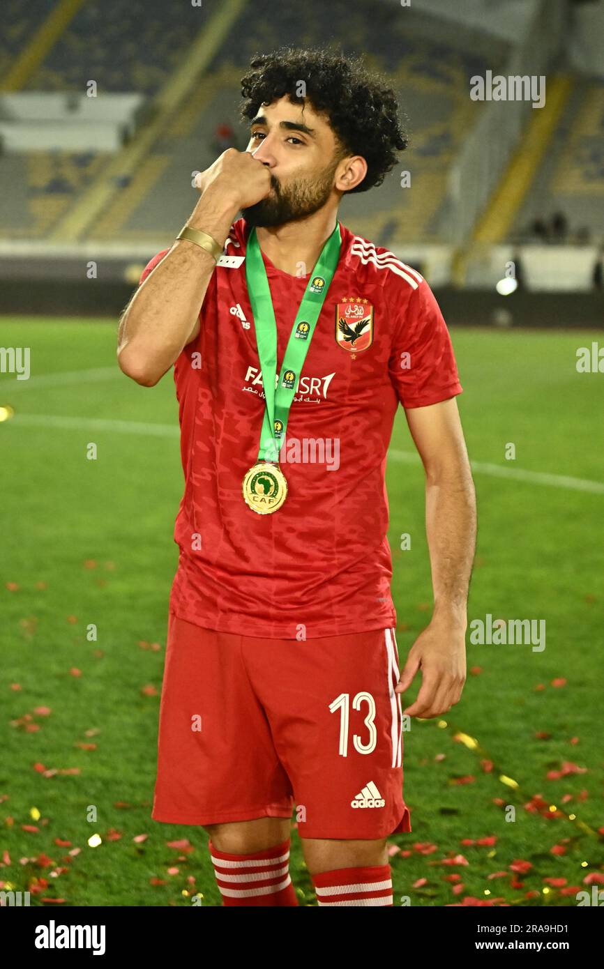 CASABLANCA, MOROCCO - JUNE 11: Marcel Koller of Al Ahly celebrates with a medal after the CAF Champions League Final match between Wydad AC and Al Ahl Stock Photo