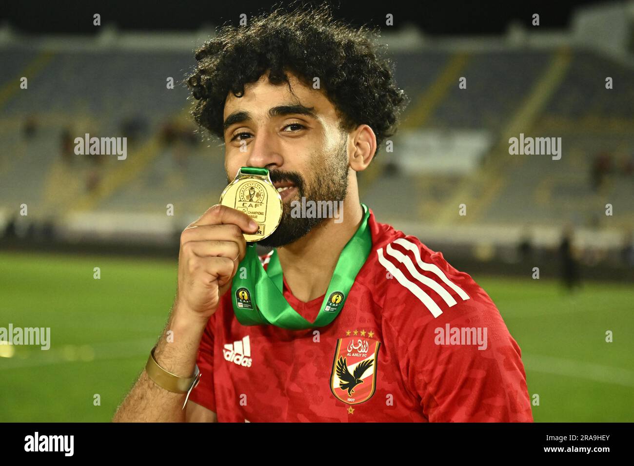 CASABLANCA, MOROCCO - JUNE 11: Marcel Koller of Al Ahly celebrates with a medal after the CAF Champions League Final match between Wydad AC and Al Ahl Stock Photo