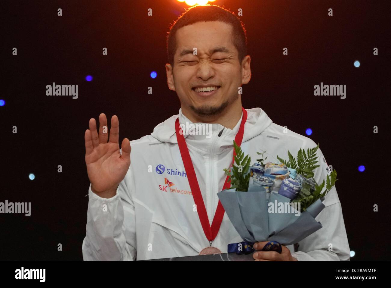 Bronze Medalist South Korea's Hongten Pose For Photos At The Podium ...