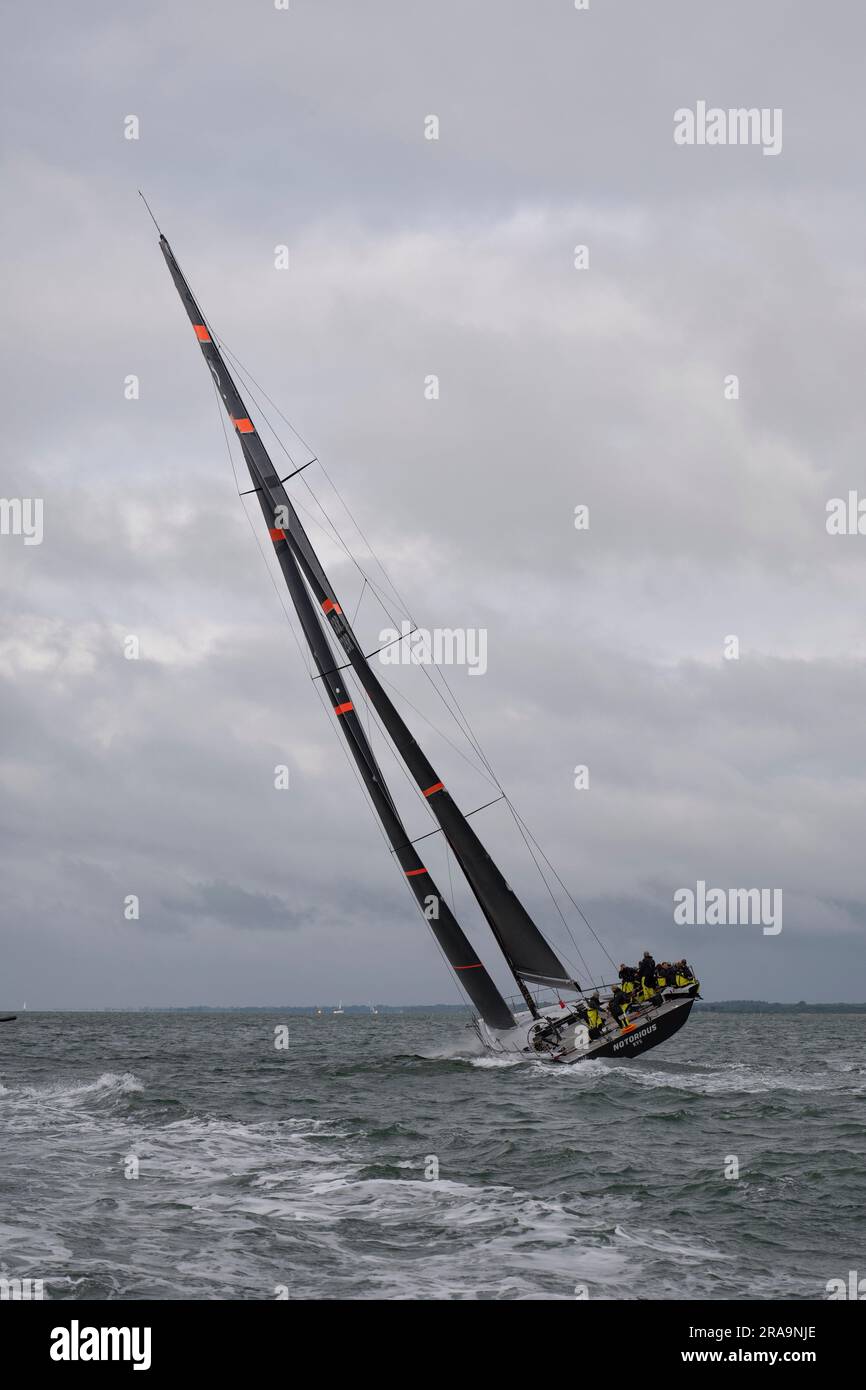 Open water ahead as GBR8728 racing yacht Notorious establishes a commanding position in the early stages of the Round The Island Yacht Race Stock Photo