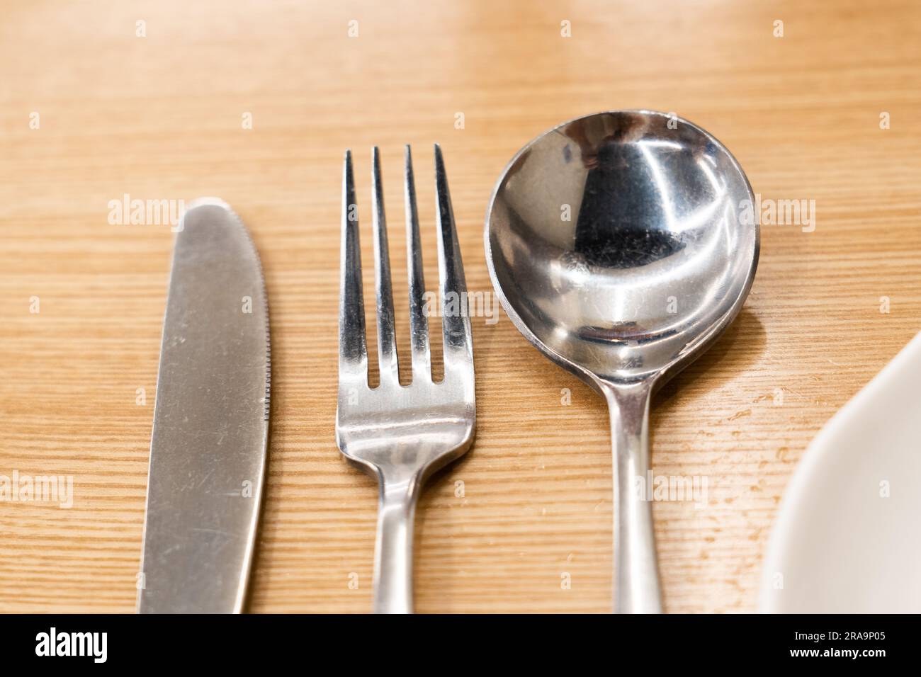 Spoon, fork and knife isolated dinner service South Korea Stock Photo