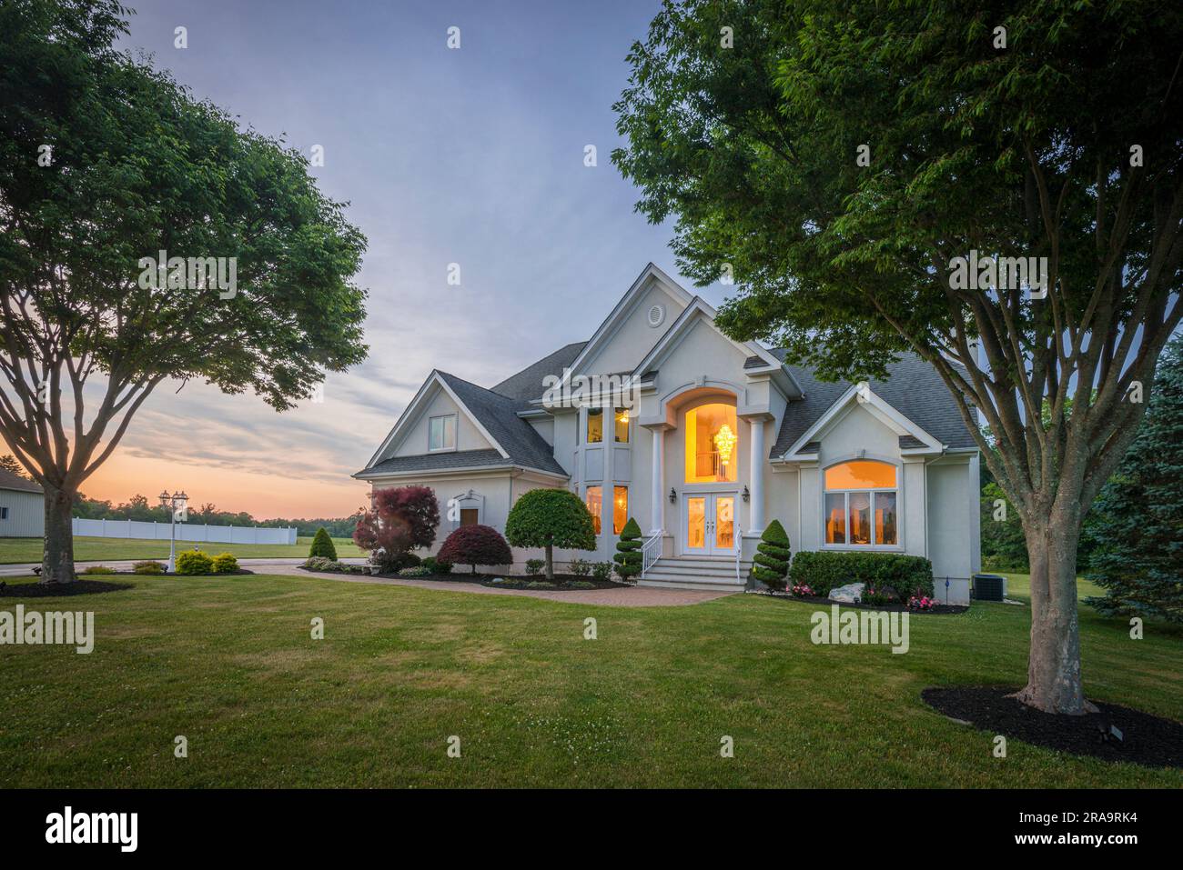 American Rural suburban single family home at twilight dusk, Pennsylvania USA Stock Photo