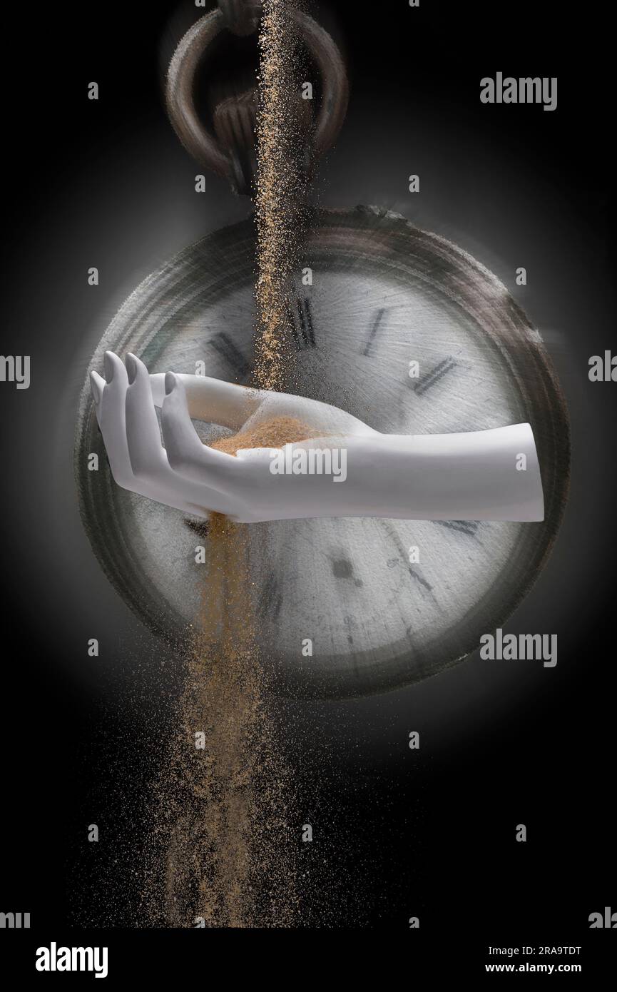 Time slipping away sand falling through hand Stock Photo Alamy