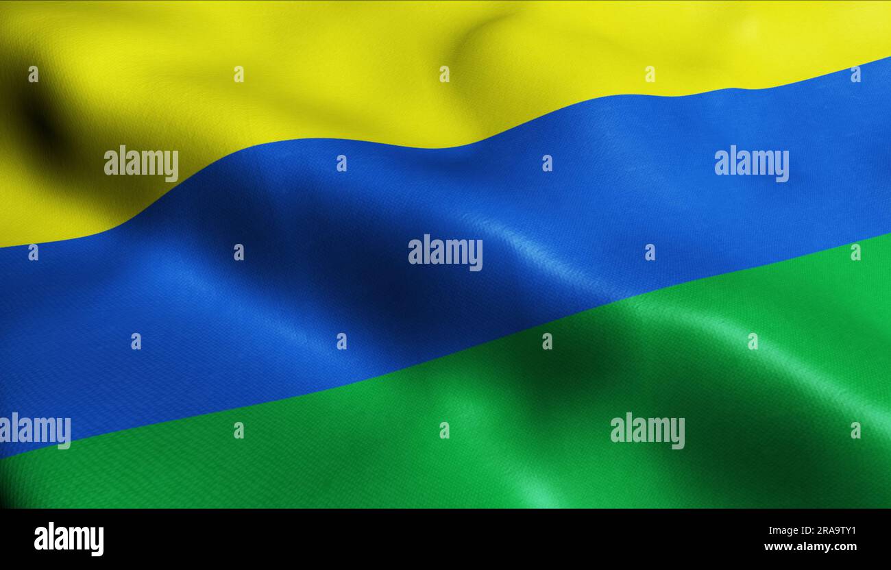 3D Illustration of a waving Colombia department flag of Guainia Stock Photo