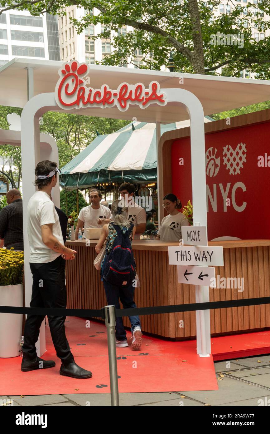 Chickfila free sandwich giveaway promotion in Bryant Park, 23 June 2023 New York City, USA