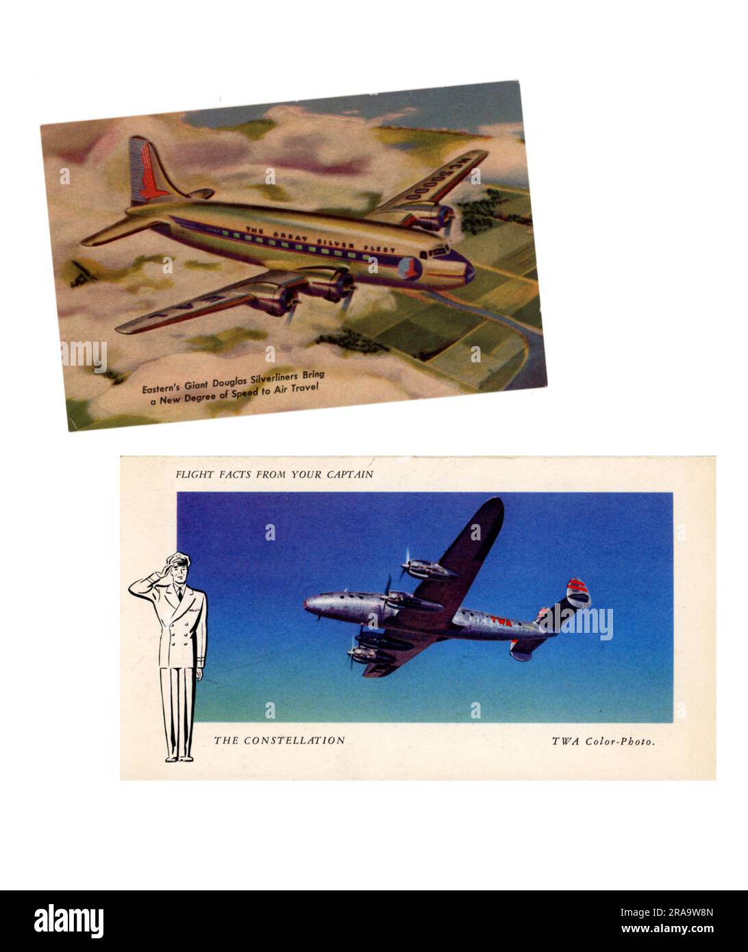 Vintage 1950s Airline Postcards featuring TWA and Eastern Planes, USA Stock Photo Alamy