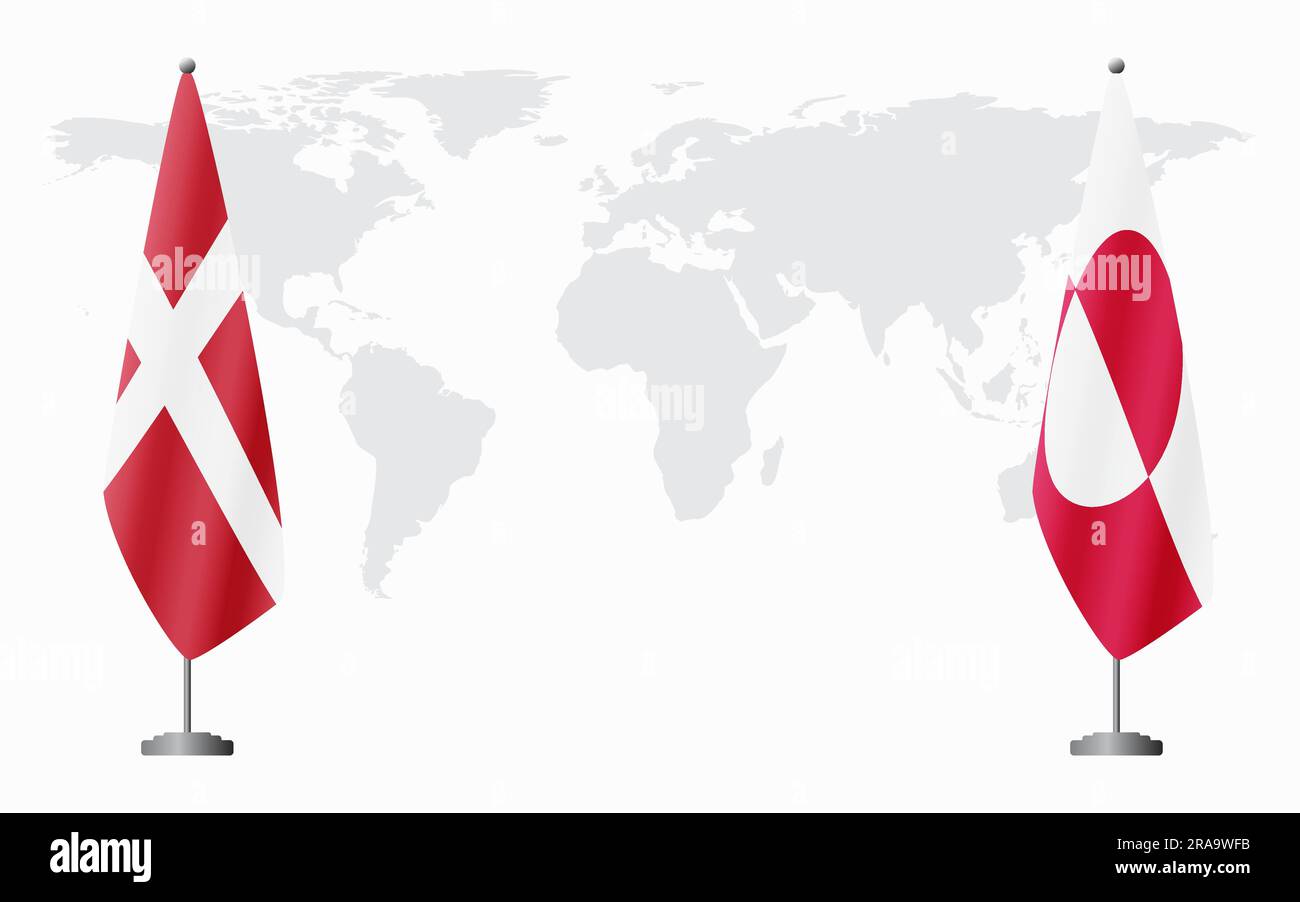 Denmark And Greenland Flags For Official Meeting Against Background Of