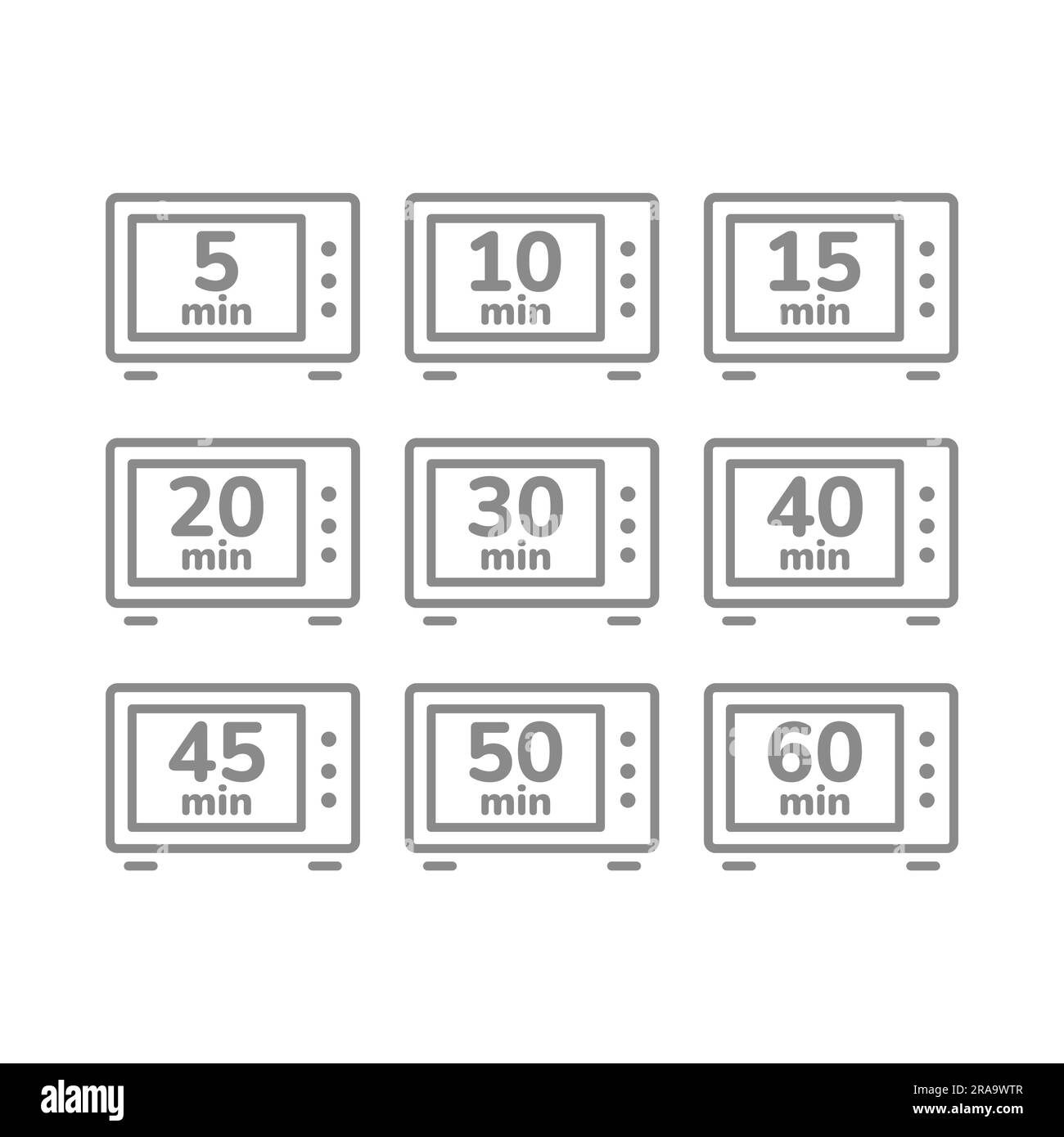 Cooking time line vector icons. Microwave for 5, 10 minutes line icon ...