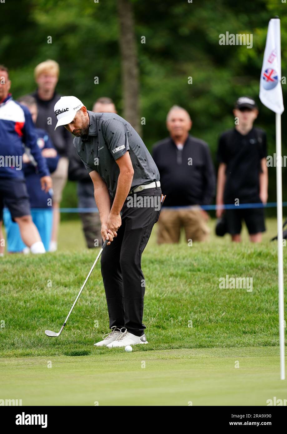 Gunner Wiebe of USA chips onto the seventeenth green during day four of the Betfred British Masters at The Belfry, Sutton Coldfield. Picture date: Sunday July 2, 2023. Stock Photo