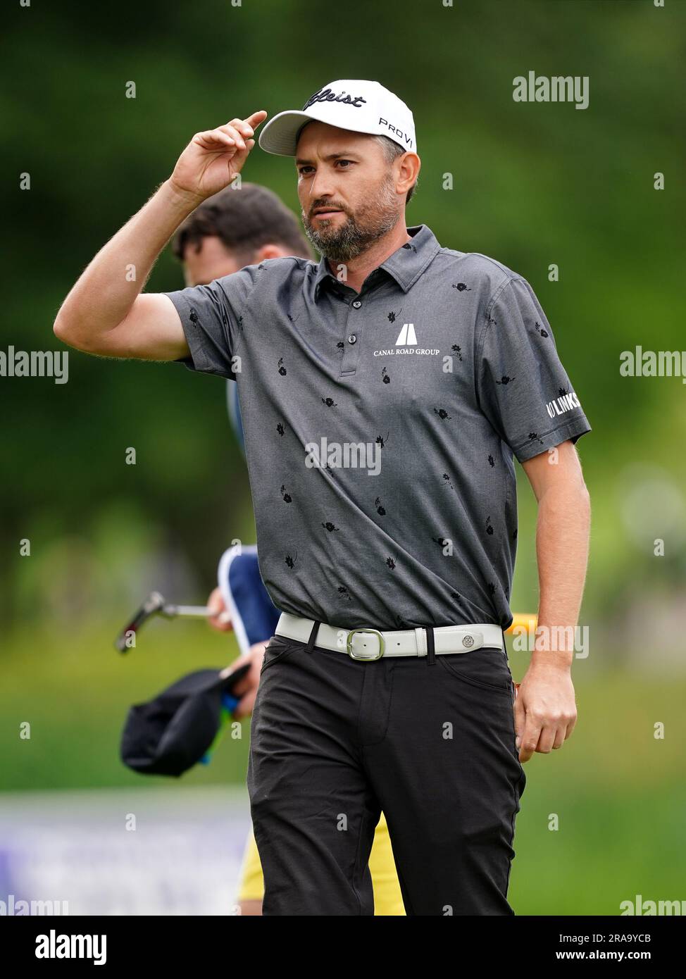 Gunner Wiebe of USA after finishing on the eighteenth hole during day four of the Betfred British Masters at The Belfry, Sutton Coldfield. Picture date: Sunday July 2, 2023. Stock Photo