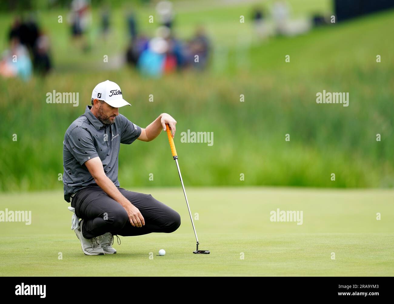 Gunner Wiebe of USA on the eighteenth hole during day four of the Betfred British Masters at The Belfry, Sutton Coldfield. Picture date: Sunday July 2, 2023. Stock Photo