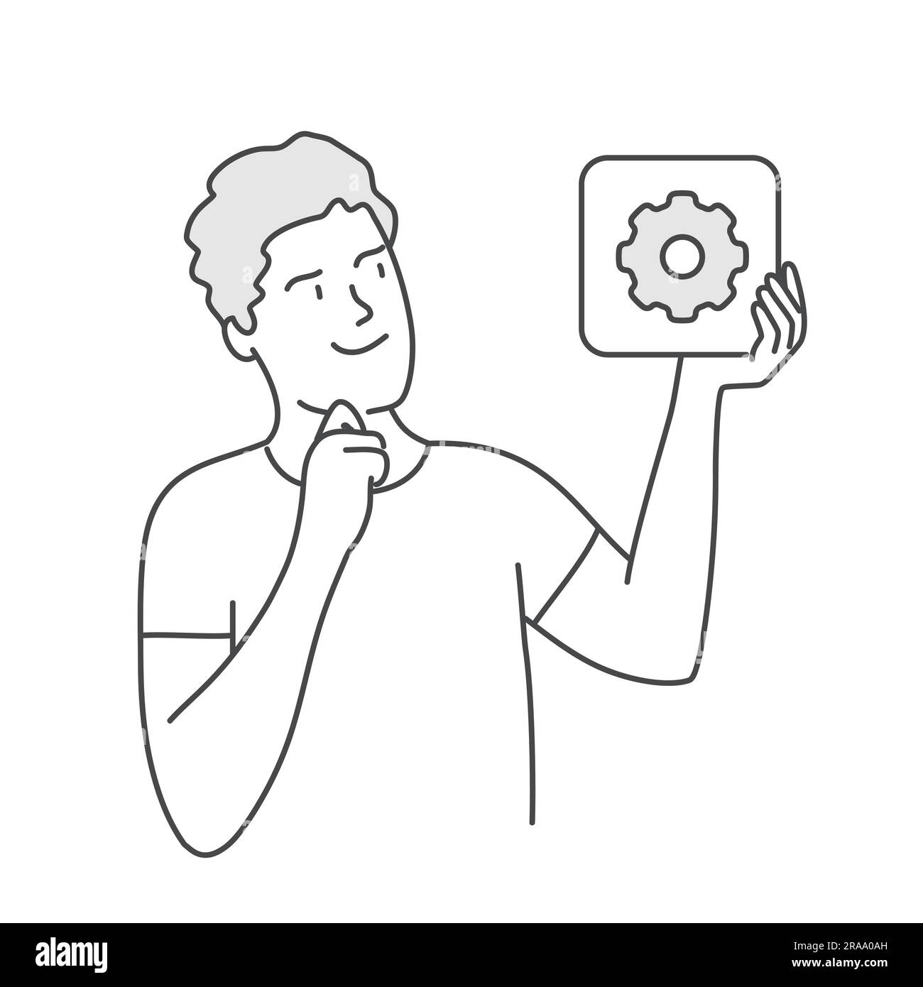 Man working on website development. Hand drawn vector illustration. Stock Vector