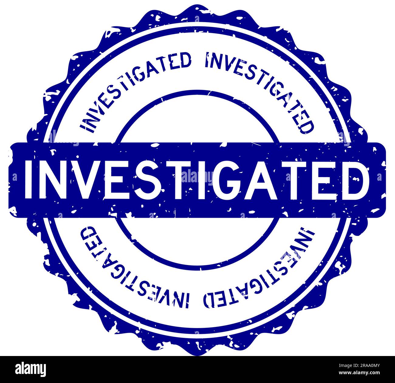Grunge blue investigated word round rubber seal stamp on white background Stock Vector