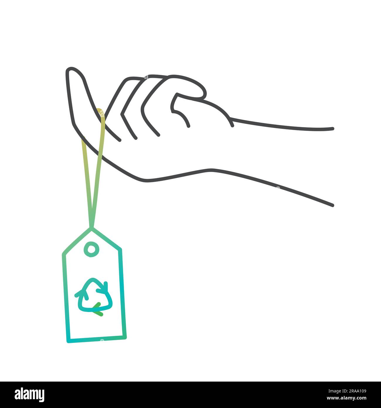 Hand with eco hanging tags. Hand drawn vector illustration. Stock Vector