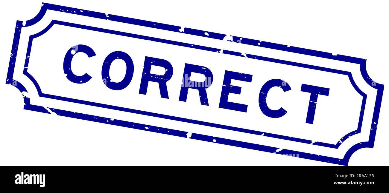 Grunge blue correct word rubber seal stamp on white background Stock