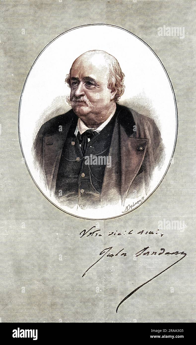 JULES SANDEAU French writer with his autograph     Date: 1811 - 1883 Stock Photo