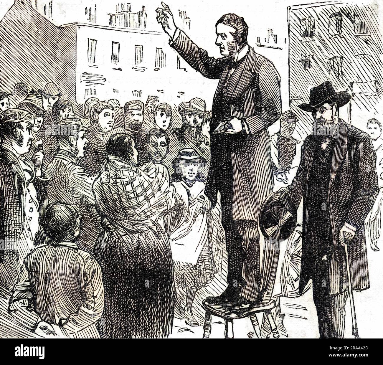 ANTHONY ASHLEY COOPER, seventh earl of SHAFTESBURY preaching in the east end of London.     Date: 1801 - 1885 Stock Photo