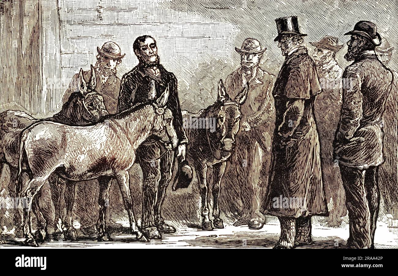 ANTHONY ASHLEY COOPER, seventh earl of SHAFTESBURY inspecting costermongers' donkeys, London.     Date: 1801 - 1885 Stock Photo