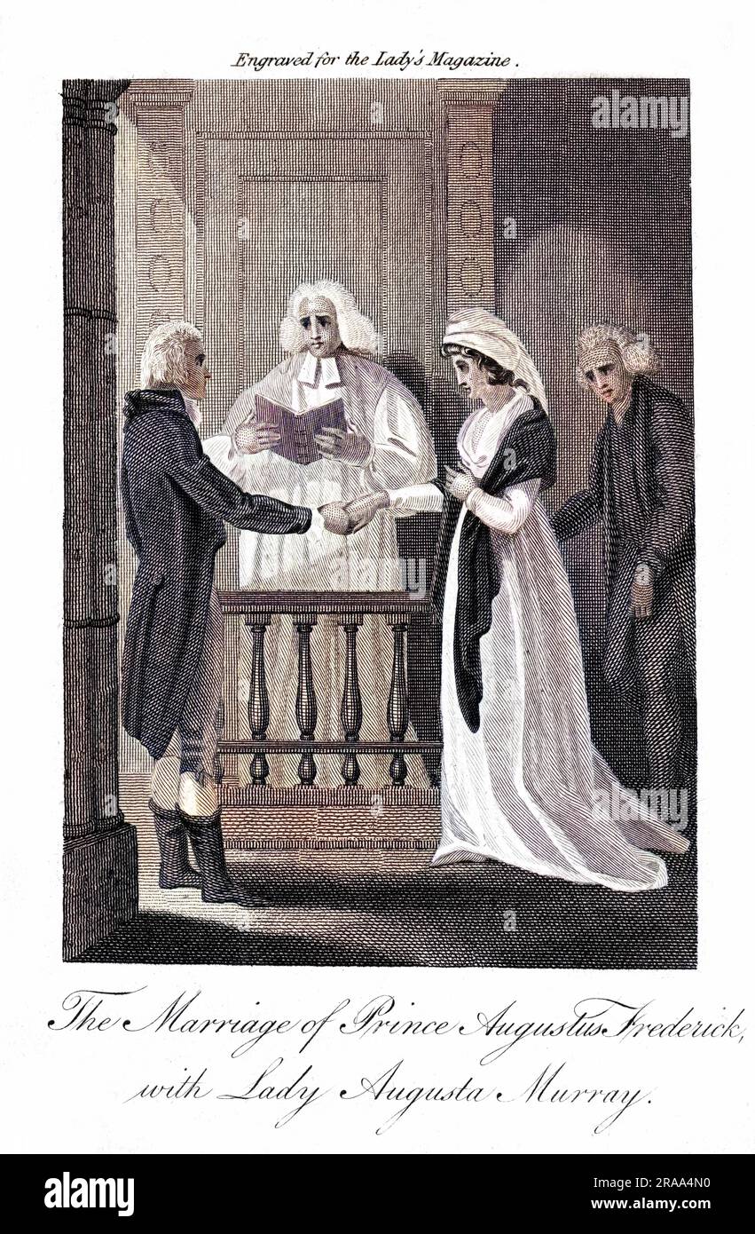 Augustus Frederick, duke of Sussex, weds Lady Augusta Murray - but the marriage will later be declared null and void.     Date: 1794 Stock Photo