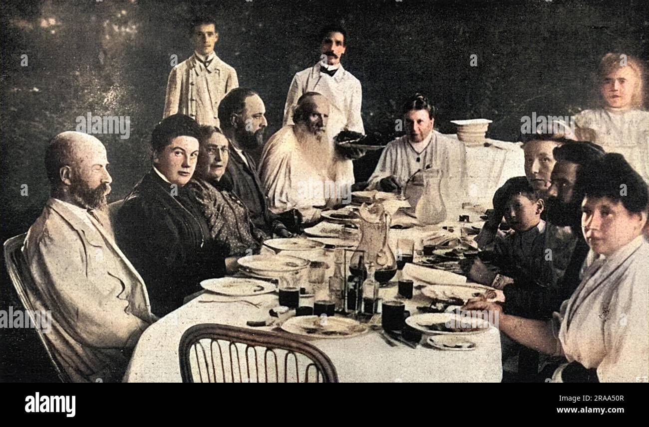 TOLSTOY dining with his family at Jasnaia Poliana. It doesn't look a