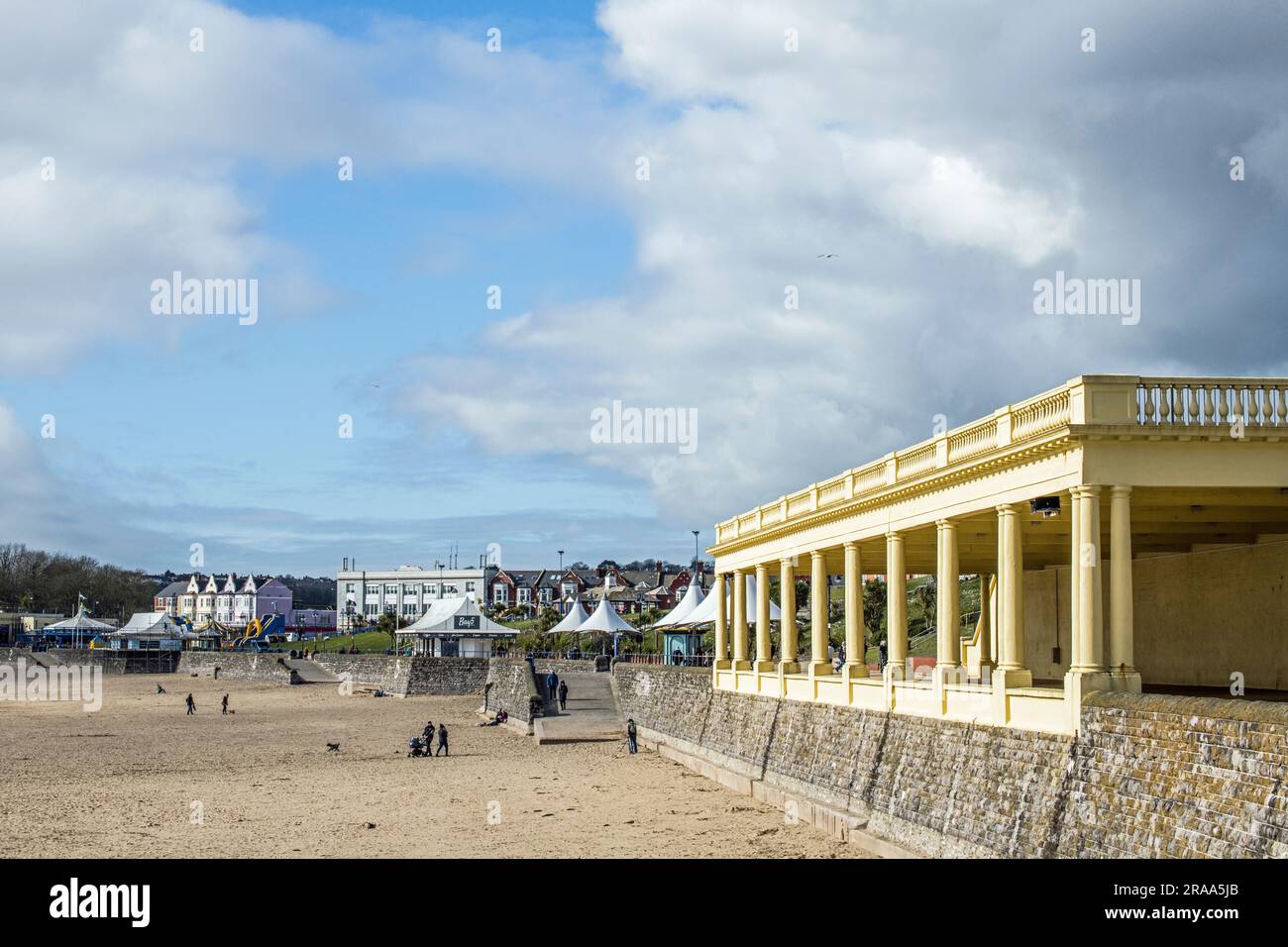 Beach on the ever popular Barry Island in the month of March on the coast of south Wales. Easy to get on to the island, just by going over a bridge. Stock Photo