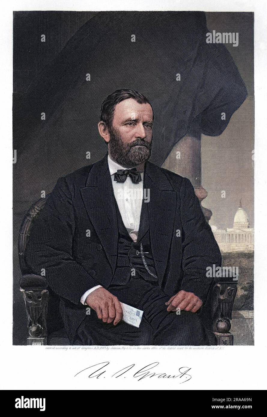 ULYSSES SIMPSON GRANT (1822 - 1885), American soldier, statesman and president, commander of the Federal army during the Civil War. with his autograph. Stock Photo