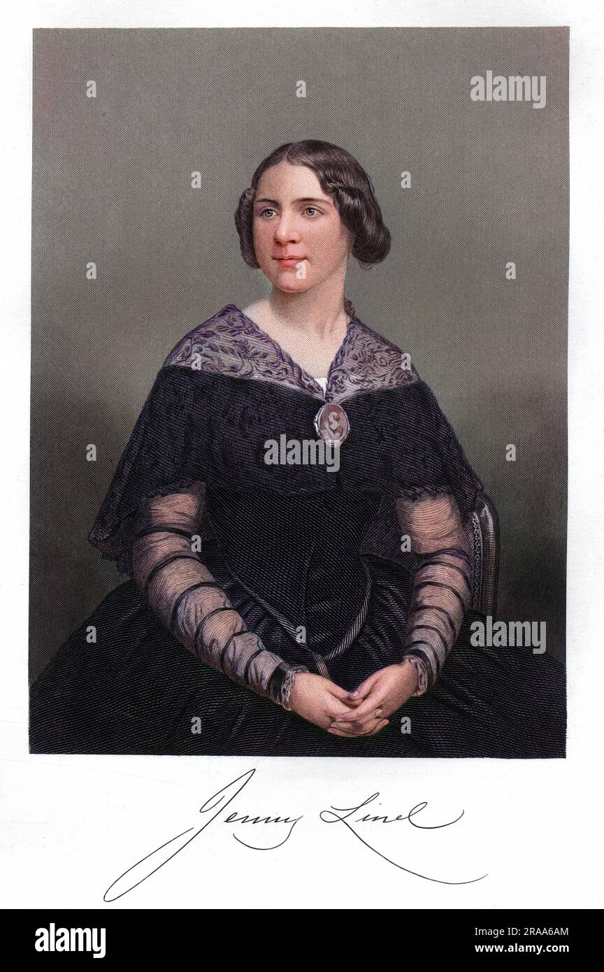 JENNY (JOHANNA MARIA) LIND (1820 - 1887), Swedish singer (Madame Goldschmitt), with her autograph. Stock Photo