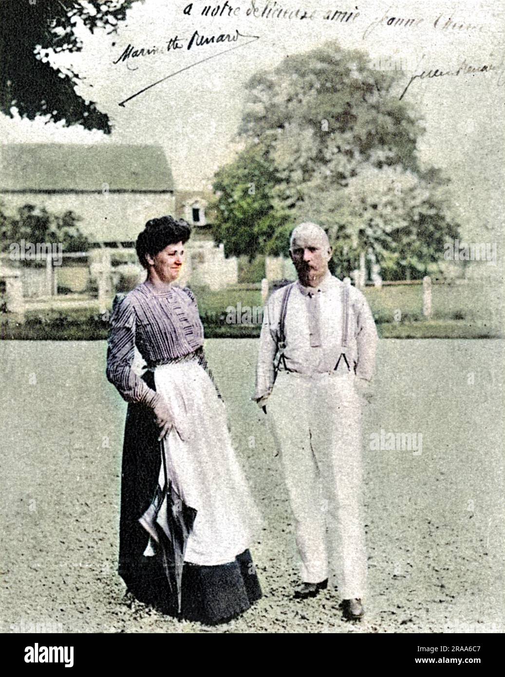 JULES RENARD French writer, author of 'Poil de carotte' and 'Histoires naturelles', with his wife in 1900.     Date: 1864 - 1910 Stock Photo