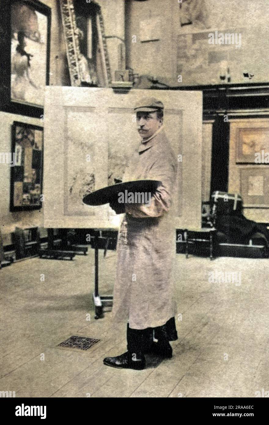 EDOUARD DETAILLE (1848 - 1912), French artist, noted for his military scenes : photographed at work.     Date: 1898 Stock Photo