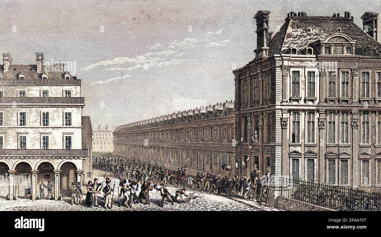 Insurgents attack the royal residences of the Tuileries and Louvre, which are then sacked by the mob.     Date: 29 July 1830 Stock Photo