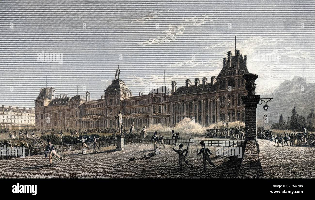 Insurgents attack the royal residences of the Tuileries and Louvre