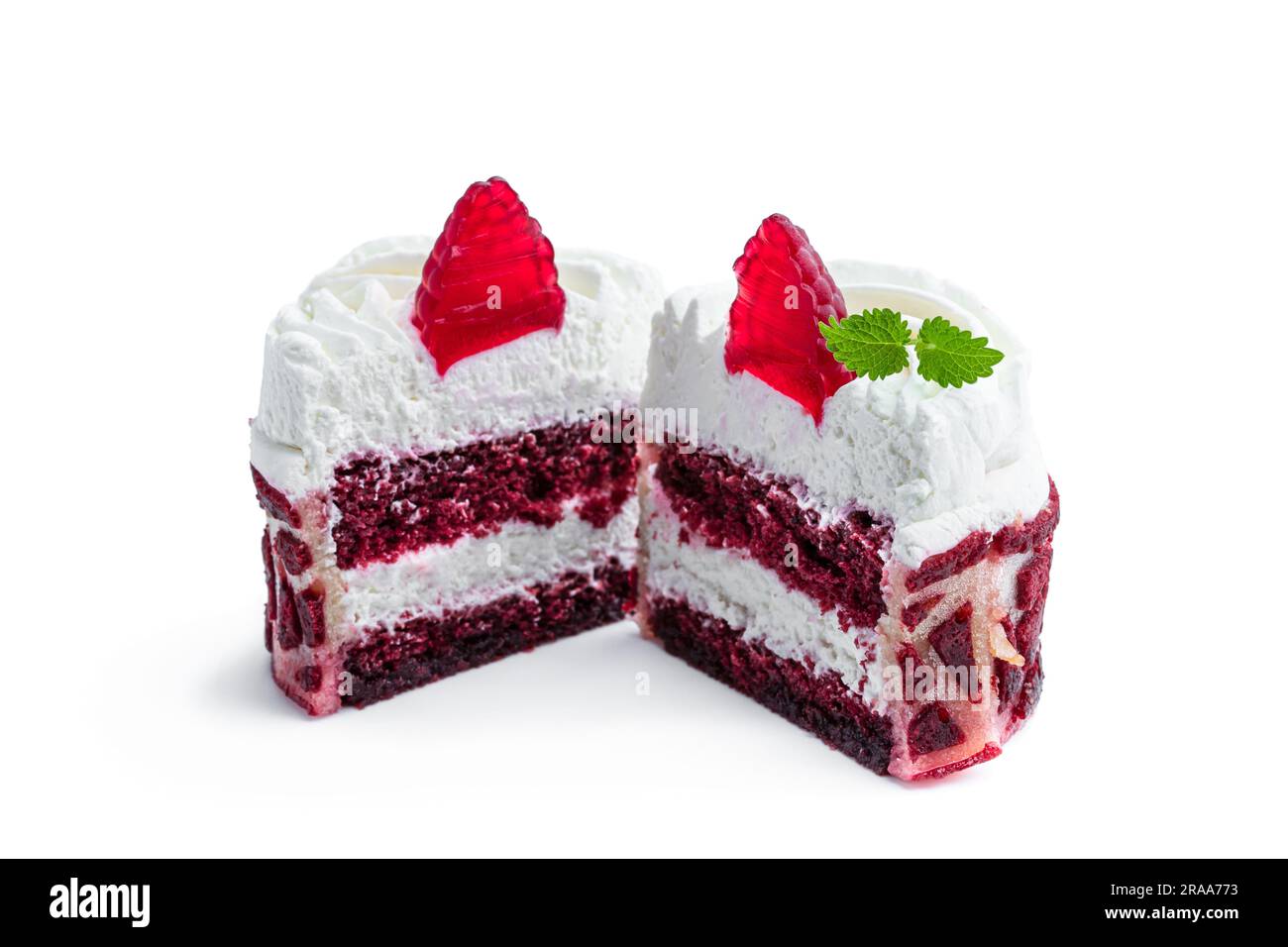 Red velvet  mini cake with whipped cream isolated on white Stock Photo
