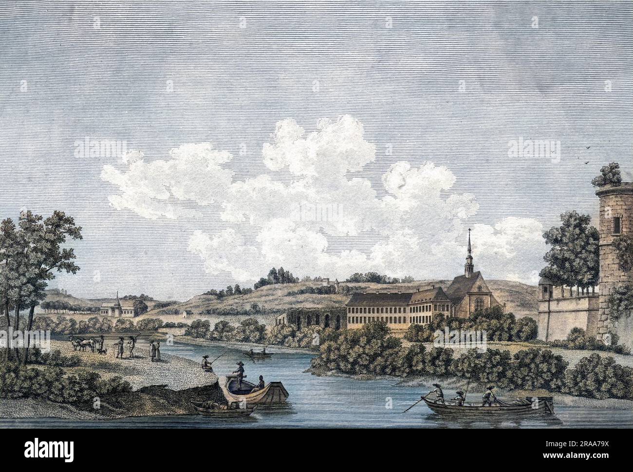 The abbaye de Saint-Crepain, at Soissons on the Aisne river in northern France.     Date: late 18th century Stock Photo