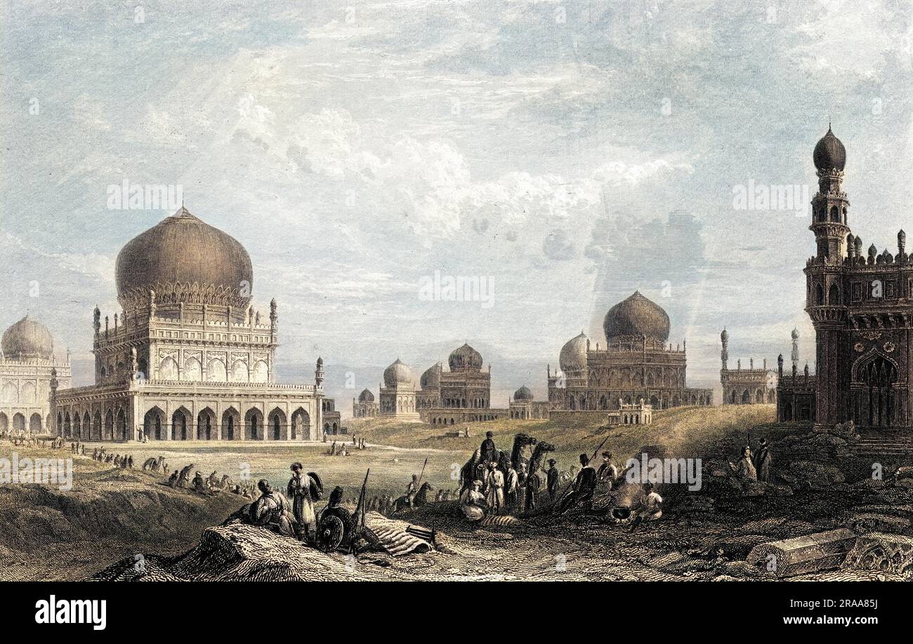 The tombs of the kings of Golconda, famous for its diamonds.     Date: circa 1835 Stock Photo