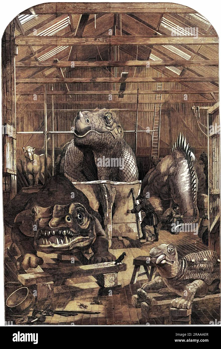 The extinct animals model room at the Crystal Palace, Sydenham. These