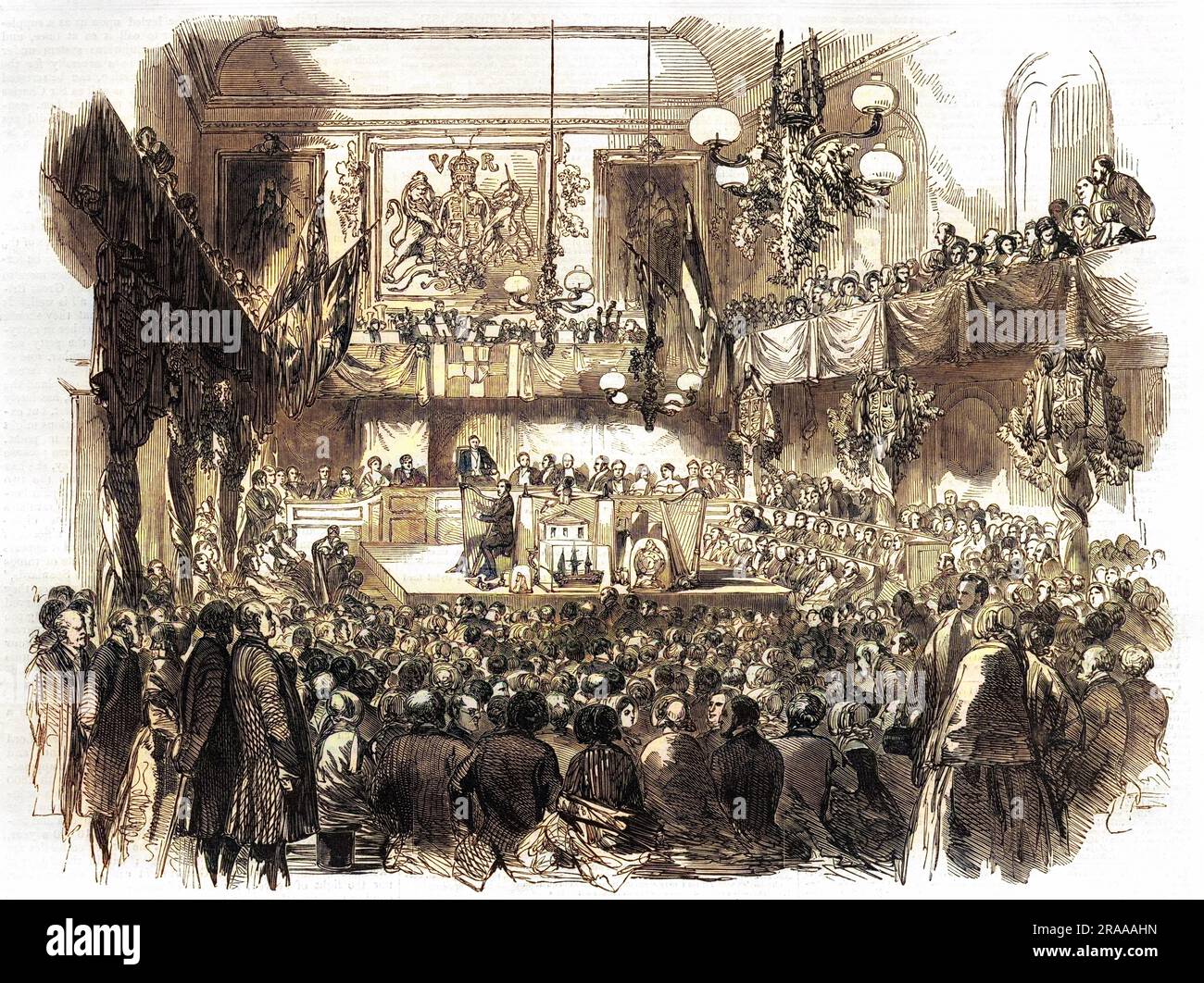The Cardiff Atheneaum Eisteddfod at the town hall.     Date: 1850 Stock Photo