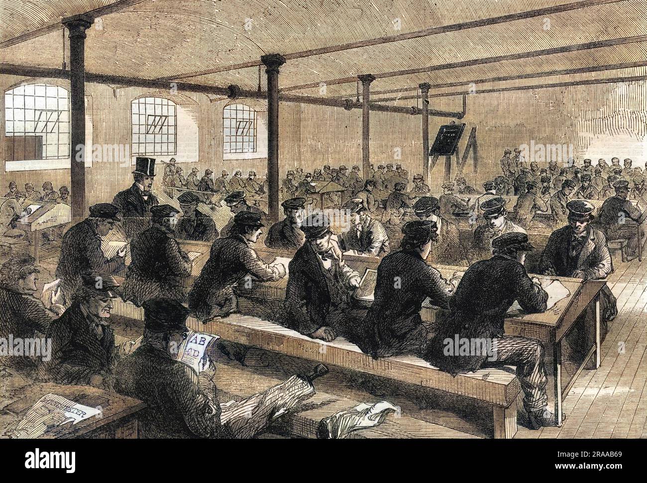 A school for mill operatives at Mr Stirling's mill, lower Mosley Street in Manchester.     Date: 1862 Stock Photo