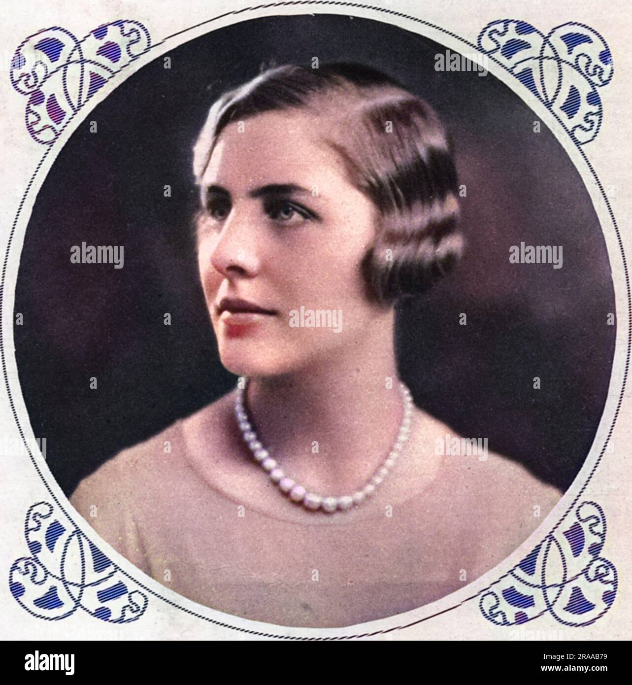 Portrait of Pamela Freeman-Mitford, second of the six Mitford sisters, pictured in The Sketch at the time of her engagement to Oliver Watney, from the famous brewing family.  The engagement was later broken off.     Date: 1929 Stock Photo