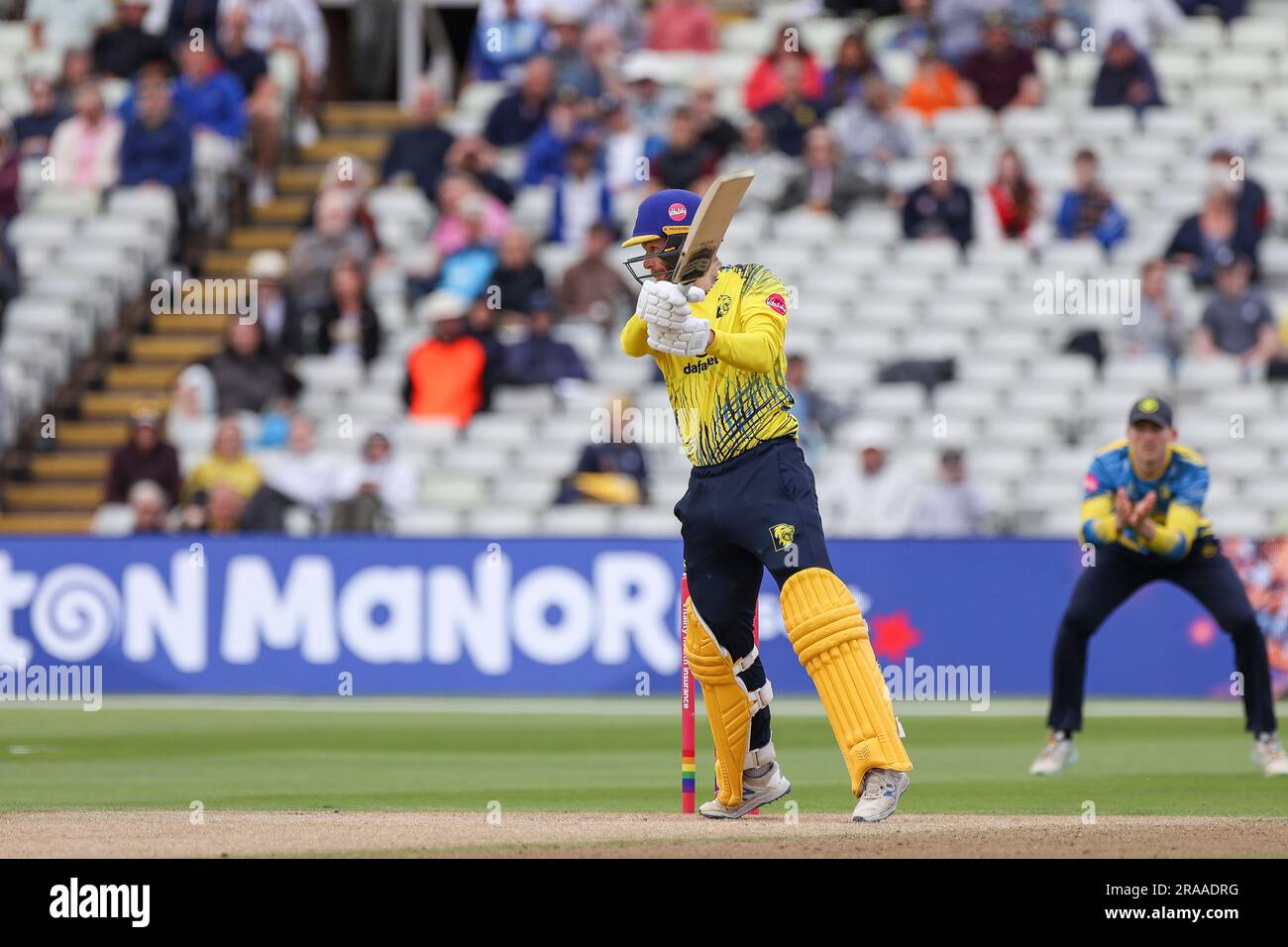 Birmingham, UK. 02nd July, 2023. Durham's Graham Clark in action with the bat during the Vitality T20 Blast match between Birmingham Bears and Durham at Edgbaston Cricket Ground, Birmingham, England on 2 July 2023. Photo by Stuart Leggett. Editorial use only, license required for commercial use. No use in betting, games or a single club/league/player publications. Credit: UK Sports Pics Ltd/Alamy Live News Stock Photo