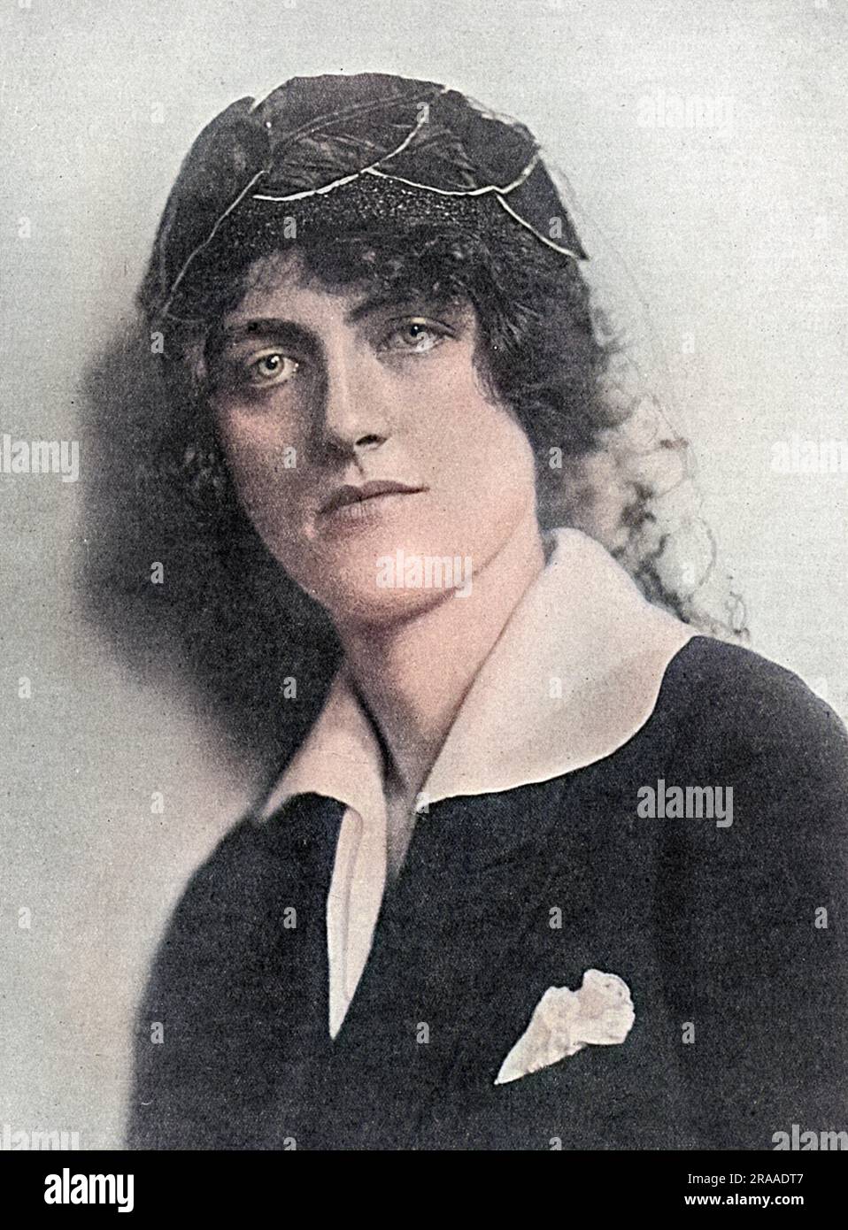 Lady Catherine (Kitty) Petre, formerly Catherine Margaret Boscawen, wife of Lionel Goerge Carroll, 16th Baron Petre. The 16th Baron, son of the 15th Baron and Julia Mary Cavendish-Taylor. He was born 3rd November 1890 and became a Captain in the Coldstream Guards. He was wounded near Arras in the late Spring of 1915, was repatriated and died of his wounds in September leaving two children, one born posthumously. Lady Petre subsequently remarried and became Lady Rasch. She was responsible for the restoration of the Petre family seat, Ingatestone Hall, in Essex.     Date: 1918 Stock Photo