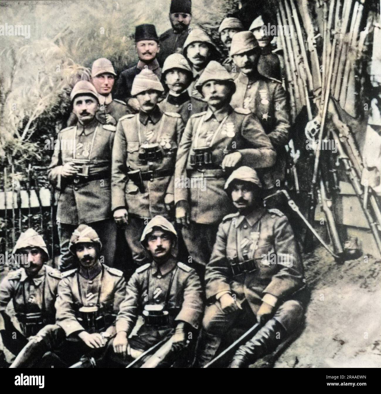Mustafa Kemal Ataturk (centre, above row sitting) at Gallipoli during World War One.     Date: C.1915 Stock Photo
