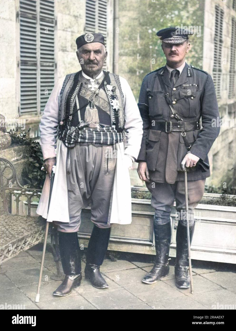 The King of Montenegro, Nikola or Nicholas I (1841 - 1921), who reigned from 1910 to 1918 and was in exile in France in World War One, here with General Sir Edmund Allenby, in Bryas (now Brias) north of St Pol in France in November 1916.     Date: Nov-16 Stock Photo